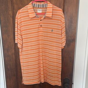 Izod Men's Striped Polo in Orange and White
